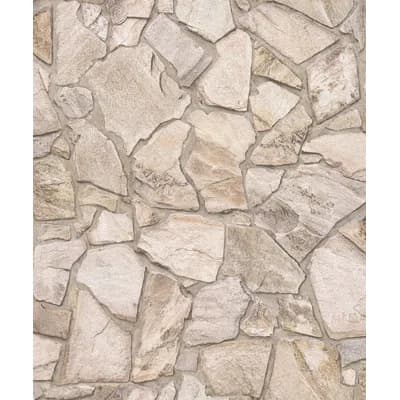 Bricks and More Collection Claystone Cottage Motif Wallpaper Roll — Light Beige