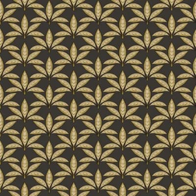 Into The Wild Collection Metallic Leaf Motif 33' L x 21" W Wallpaper Roll — Black,Gold
