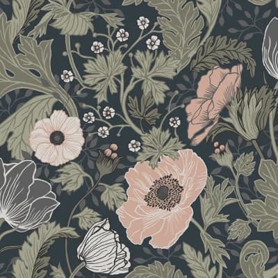 Ingrid Floral Non-Pasted Wallpaper Roll — Navy