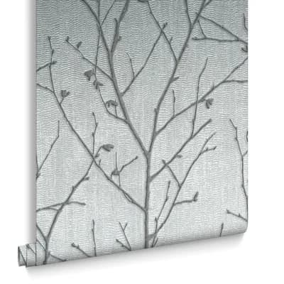 Floral Fabric Non-Pasted Metallic Wallpaper Roll — Silver