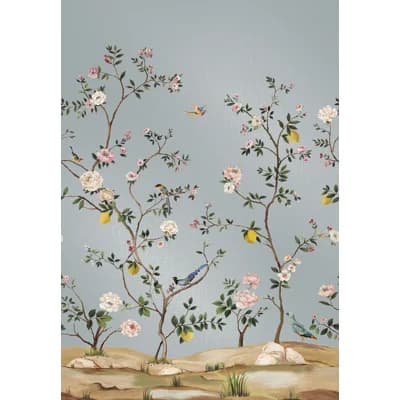 Argentine Floral Vinyl Non-Pasted Metallic Wall Mural — Blue Metallic Linen