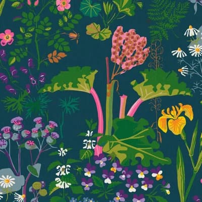 Boråstapeter Rabarber Wallpaper — Navy,Green,Pink
