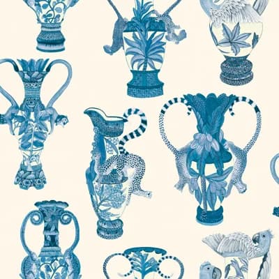 Ardmore Khulu Vases 33' L x 27" W Wallpaper Roll — Blue,White
