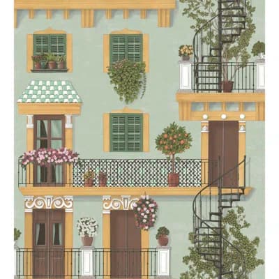 Seville Non-Pasted Matte Wallpaper Roll — Yellow,Turquoise,Brown