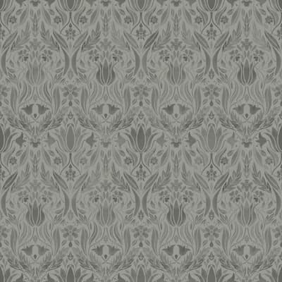 Blomstermala Tulip Damask 33' L x 21" W Wallpaper Roll — Gray