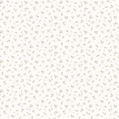 Cottage Chic Cottage Chic Tiny Floral and Leaf Motif EcoDeco Material 33' L x 21" W Wallpaper Roll — Beige