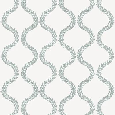 Parkerson Geometric Non-Pasted Matte Wallpaper Roll — Laurel Leaf Trellis Mist Wallpaper