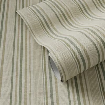 Yarn Dyed Stripe Striped Grass Cloth Non-Pasted Wallpaper — Yarn Dyed Stripe - Forest