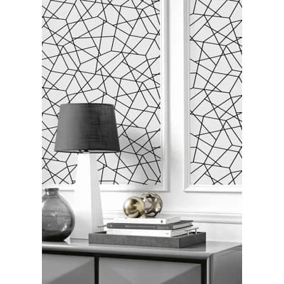 Geometric Vinyl Non-Pasted Matte Wallpaper Roll — Black,White