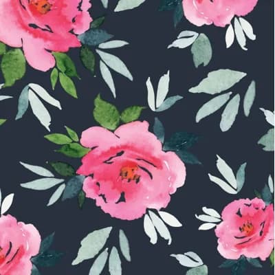 Simoney Peonies Floral Fabric Peel & Stick Matte Wallpaper Roll by Jamie Graney — Navy,Pink