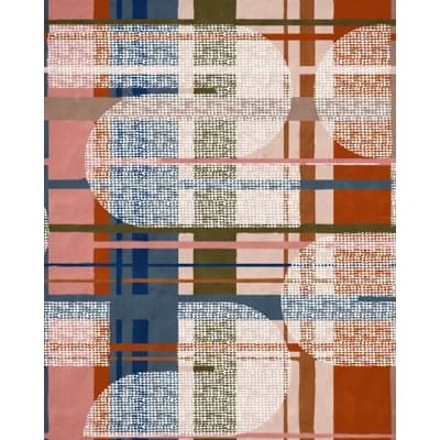 Revival (Mid Century Modern) Geometric Non-Pasted Matte Wallpaper Roll — Taupe,Blue,Red