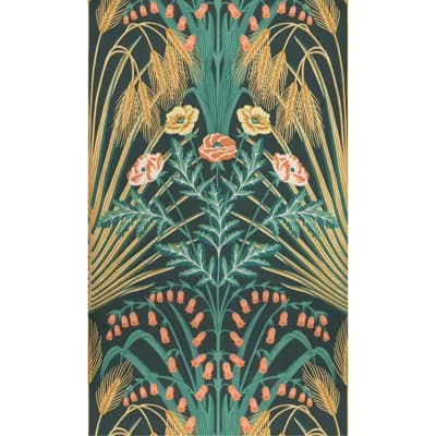 Floral Non-Pasted Matte Wallpaper Roll — Teal,Gold