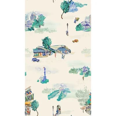 Yuki Osada Non-Pasted Satin Wallpaper Double Roll — Cream,Green,Blue