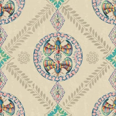 ORIENT EXPRESS Wallpaper Roll — Taupe,Red,Blue,Pink,Turquoise