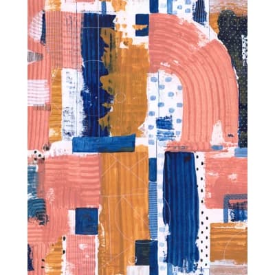 Revival (Mid Century Modern) Abstract Non-Pasted Matte Wallpaper Roll — Blue,Orange,Red,White