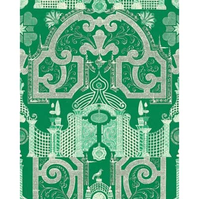 Chinese Garden Abstract Non-Pasted Satin and Matte Wallpaper Roll — Green,Taupe