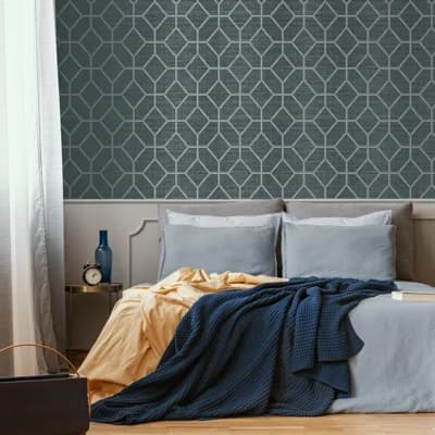 Asscher Geometric Vinyl Non-Pasted Metallic Wallpaper Double Roll — Teal