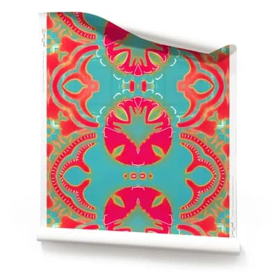 Morris | Modern Damask Wallpaper Double Roll — Red;Pink;Teal