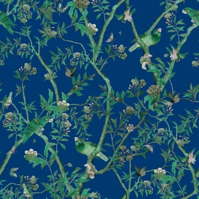 Yuki Osada Floral Non-Pasted Satin Wallpaper Double Roll — Deep Blue