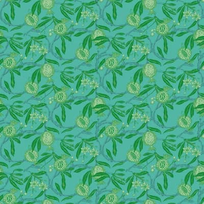 Granadas Floral Wallpaper Roll — Verde,Azul