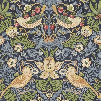 Strawberry Thief Wallpaper — Indigo,Mineral