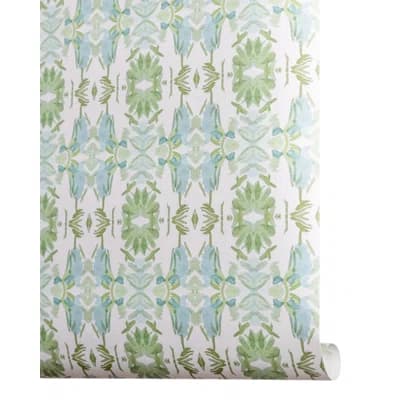 Wildflowers I Medium Repeat Wallpaper — Blue,Sage Green