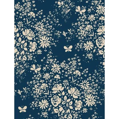 Paule Marrot Floral Non-Pasted Satin Wallpaper Double Roll by Paule Marrot — Navy