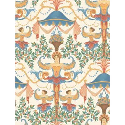 Floral Non-Pasted Matte Wallpaper Roll — Ivory,Yellow,Blue