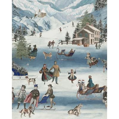 Tyrol Apres-Ski Non-Pasted Satin and Matte Wallpaper Roll — Blue,Green,Red,White