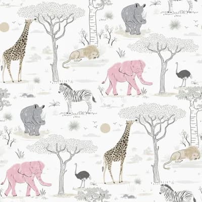 Kids and Teens Collection Savannah Jungle Wallpaper Roll — Beige