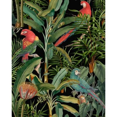 Tropical Wanderlust Floral Non-Pasted Matte Wallpaper Roll — Green,Black,Red