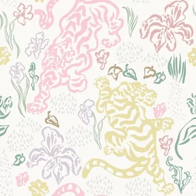 Tiger Stencil 33' L x 20.5" W  Wallpaper Roll — Green;Yellow;Pink