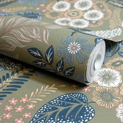 Karuna Collection Classic Floral Bunches Wallpaper Roll — Green