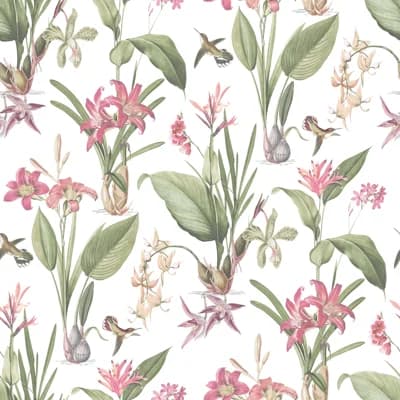 Secret Garden Botanical Floral Design 33' L x 21" W Wallpaper Roll — White
