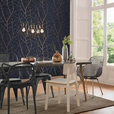 Boreas Floral Non-Pasted Metallic Wallpaper Double Roll — Navy,Copper