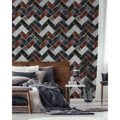 Manhattan Geometric Non-Pasted Satin and Matte Wallpaper Roll — Blue,Brown,Black,Gold