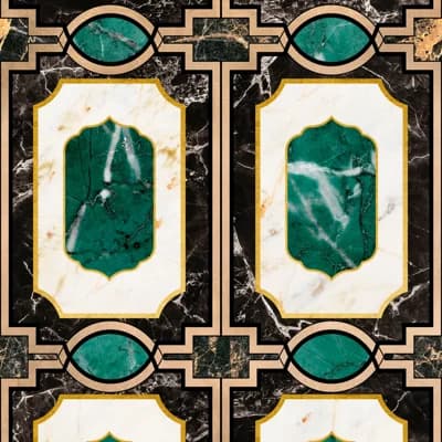 Manhattan Geometric Non-Pasted Satin and Matte Wallpaper Roll — Green,Black,White,Gold
