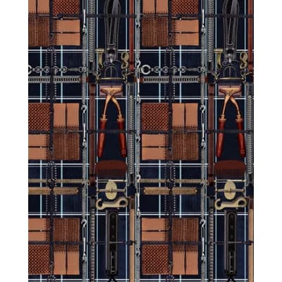 The Derby Non-Pasted Satin and Matte Wallpaper Roll — Brown,Indigo