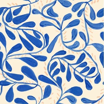 Susan Hable Floral Non-Pasted Satin Wallpaper Double Roll — Cream,Blue