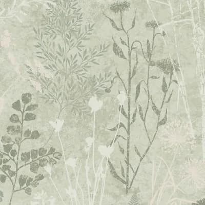 Zen Floral Non-Pasted Metallic Wallpaper Double Roll — Sage