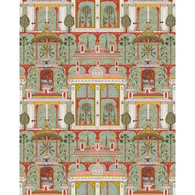 Tales of Maghreb Non-Pasted Satin and Matte Wallpaper Roll — Green,Mint,Red,Yellow