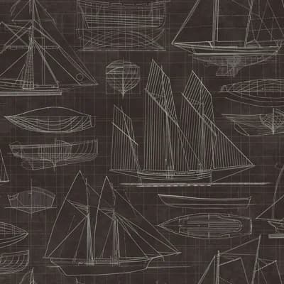 Deauville 2 Nautical Blueprint Wallpaper Roll — Brown,White