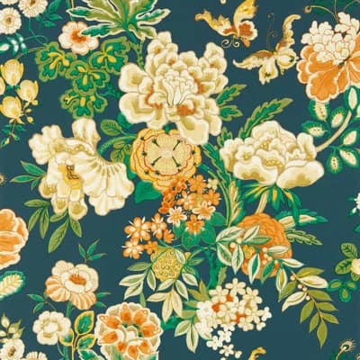 Emperor Peony Wallpaper — Midnight,Apricot