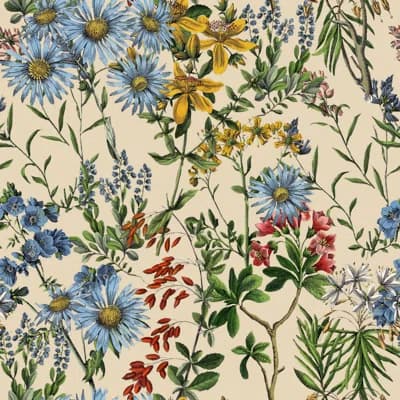 Hippie Spirit Floral Non-Pasted Matte Wallpaper Roll — Taupe,Green,Blue,Yellow