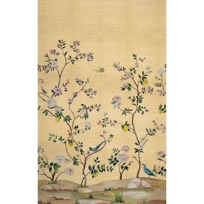 Argie Floral Grass Cloth Non-Pasted Matte Wall Mural — Gold Metallic
