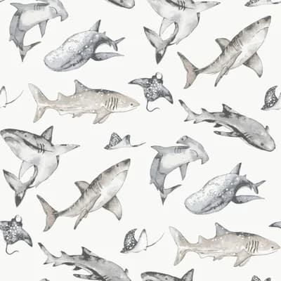 Kids and Teens Collection Sharks Wallpaper Roll — Silver