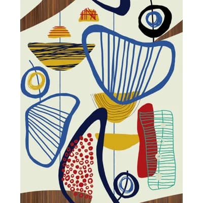 Revival (Mid Century Modern) Abstract Non-Pasted Matte Wallpaper Roll — Taupe,Blue,Brown,Red