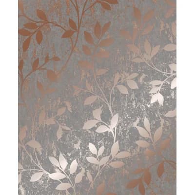 Milan Floral Vinyl Non-Pasted Metallic Wallpaper Roll — Rose Gold