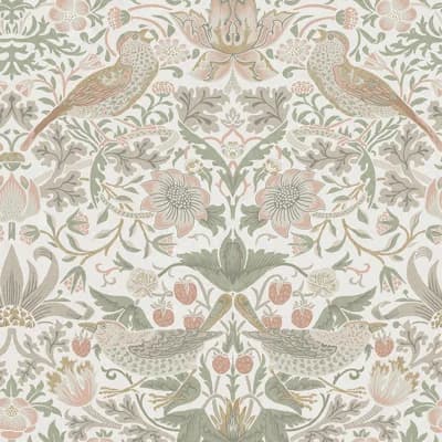William Morris at Home SS24 Floral Non-Pasted Wallpaper Double Roll — Sage,Pink