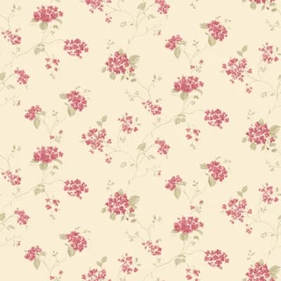 Miniatures 3 Collection Hydrangea Trail Wallpaper Roll — Wine Red,Pale Green,Cream